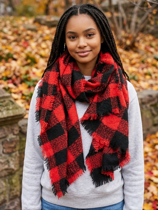 Accessories - Cozy Red and Black Checkered Scarf
